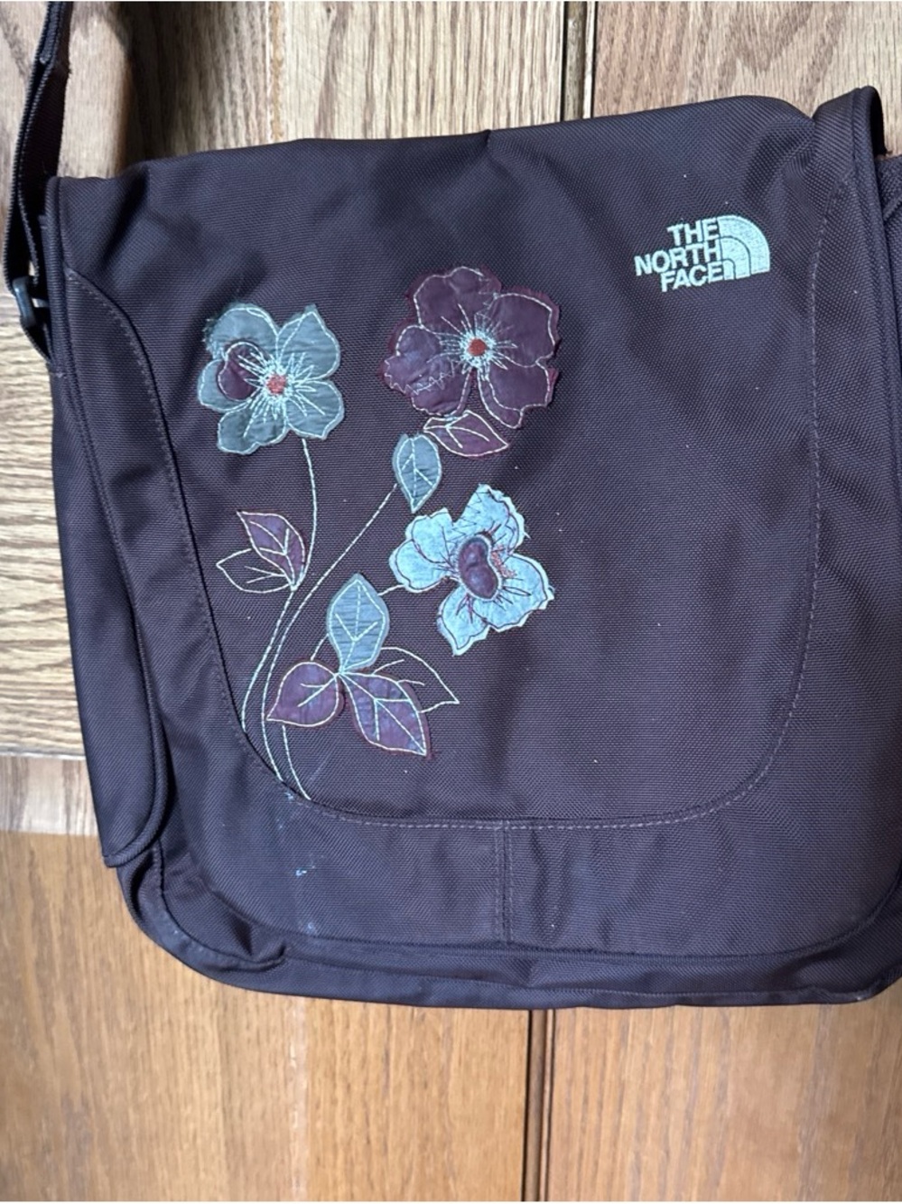 The North Face Brown Floral Embroidered Crossbody Bag
